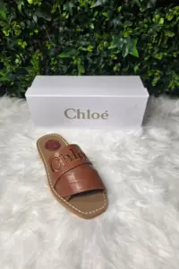 Tan embroidered Slides