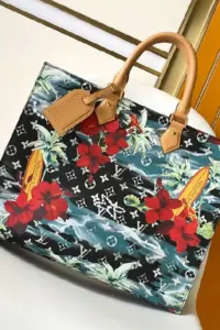 Hibiscus print leather bag